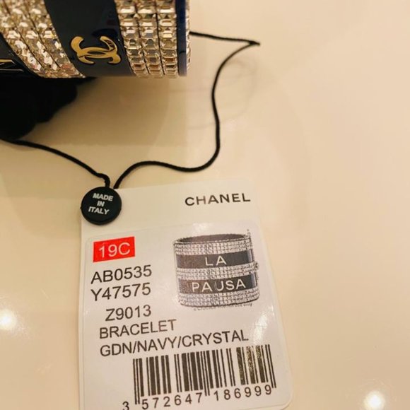 Chanel Navy Blue Crystal Studded Bracelet Cuff - Picture 3 of 12